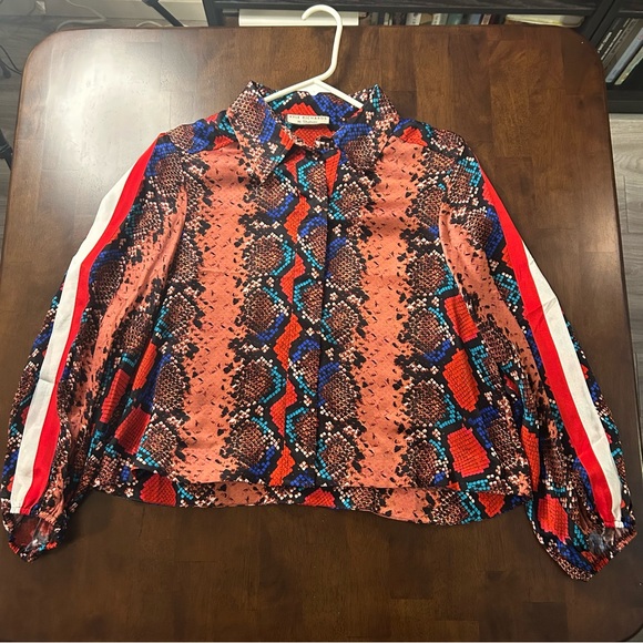 Kyle x Shahida 100% silk snake print swing jacket Blood Stone Size Small - Picture 1 of 15
